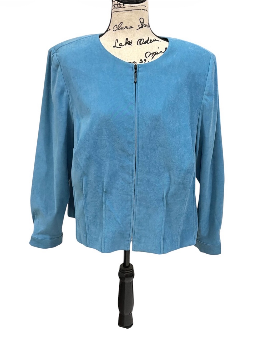 Vintage Jessica Howard Woman Blue Faux Suede Zip Front Jacket Plus 18